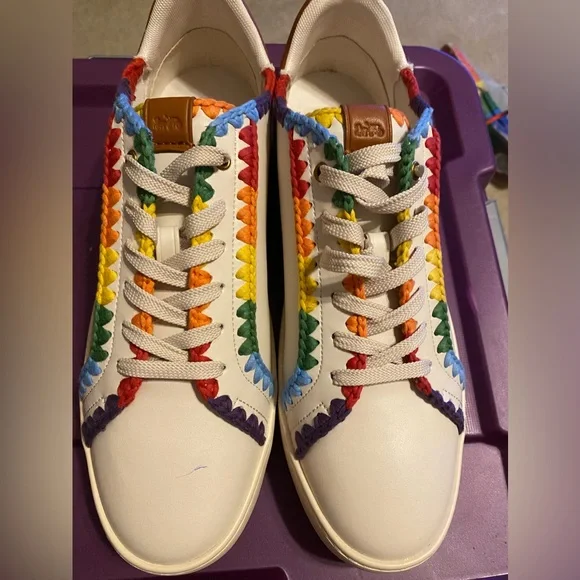 Coach Pride Collection Rainbow Crochet Leather Ivory Sneaker Size